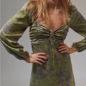 UO Kitty Printed Puff Sleeve Midi Dress